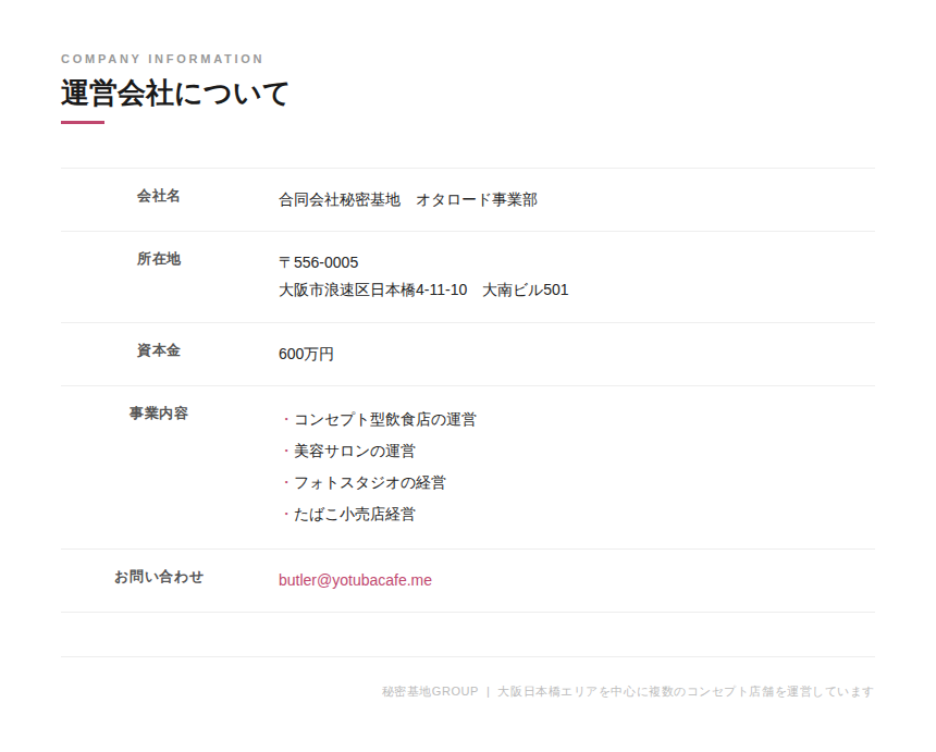 秘密基地GROUPは大阪日本橋エリアを中心に複数のコンセプト型飲食店を運営しています